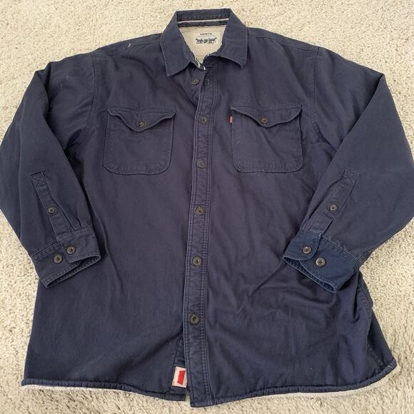 Vintage 90s Levi’s Jacket Mens XL Fleece Lined Shacket Blue Shirt Pockets - Picture 3 of 8